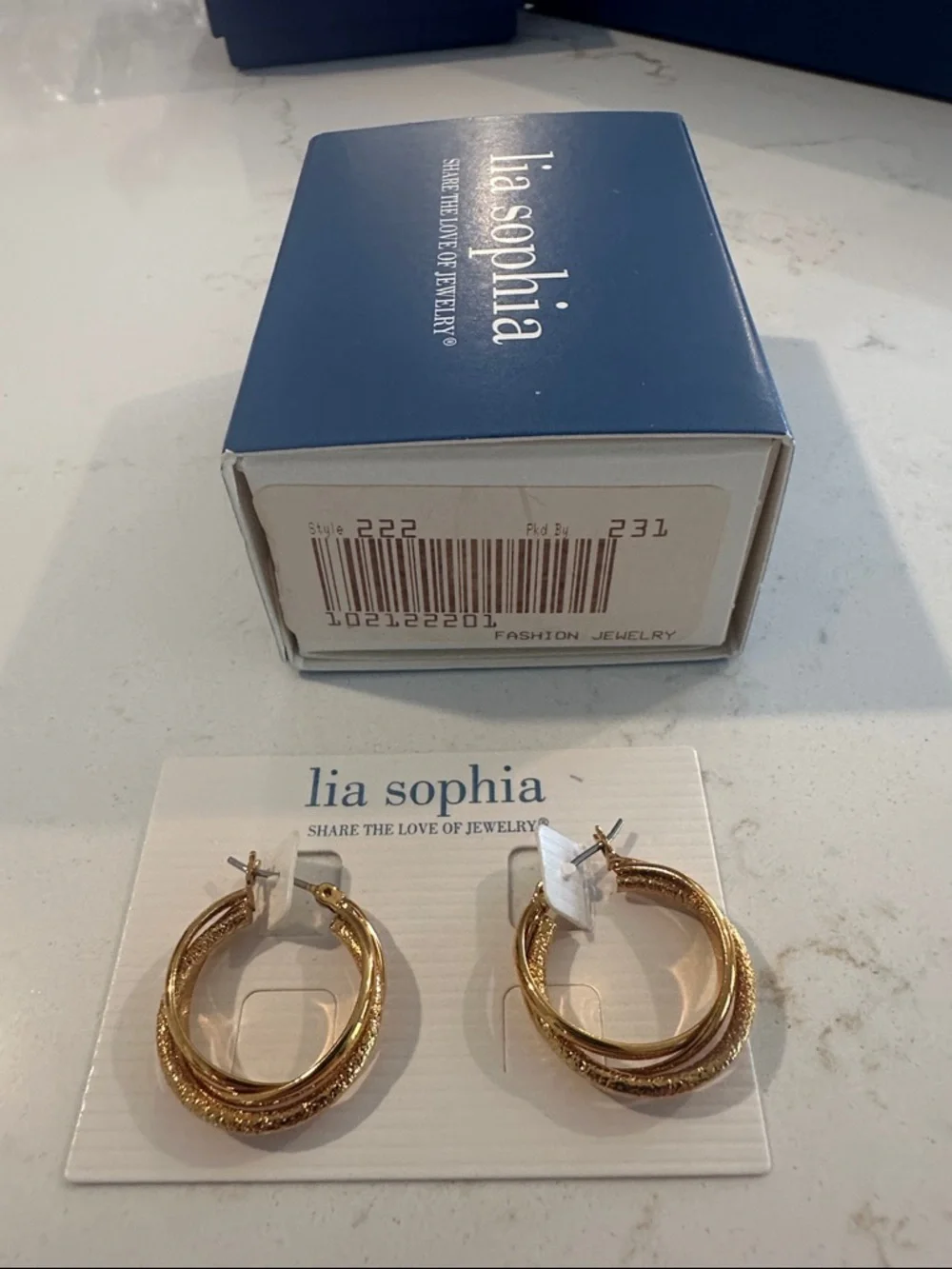 Lia Sophia Gold Textured Double Hoop Earrings - Picture 4 of 5